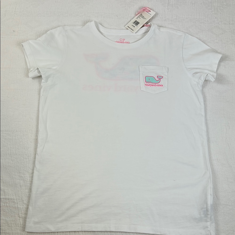Vineyard Vines girls White T-Shirt with Pink Logo size L (14)